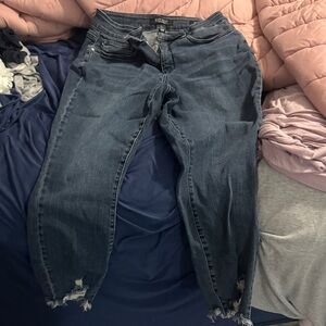 Judy Blue Dark Blue Distressed Ankle Jeans